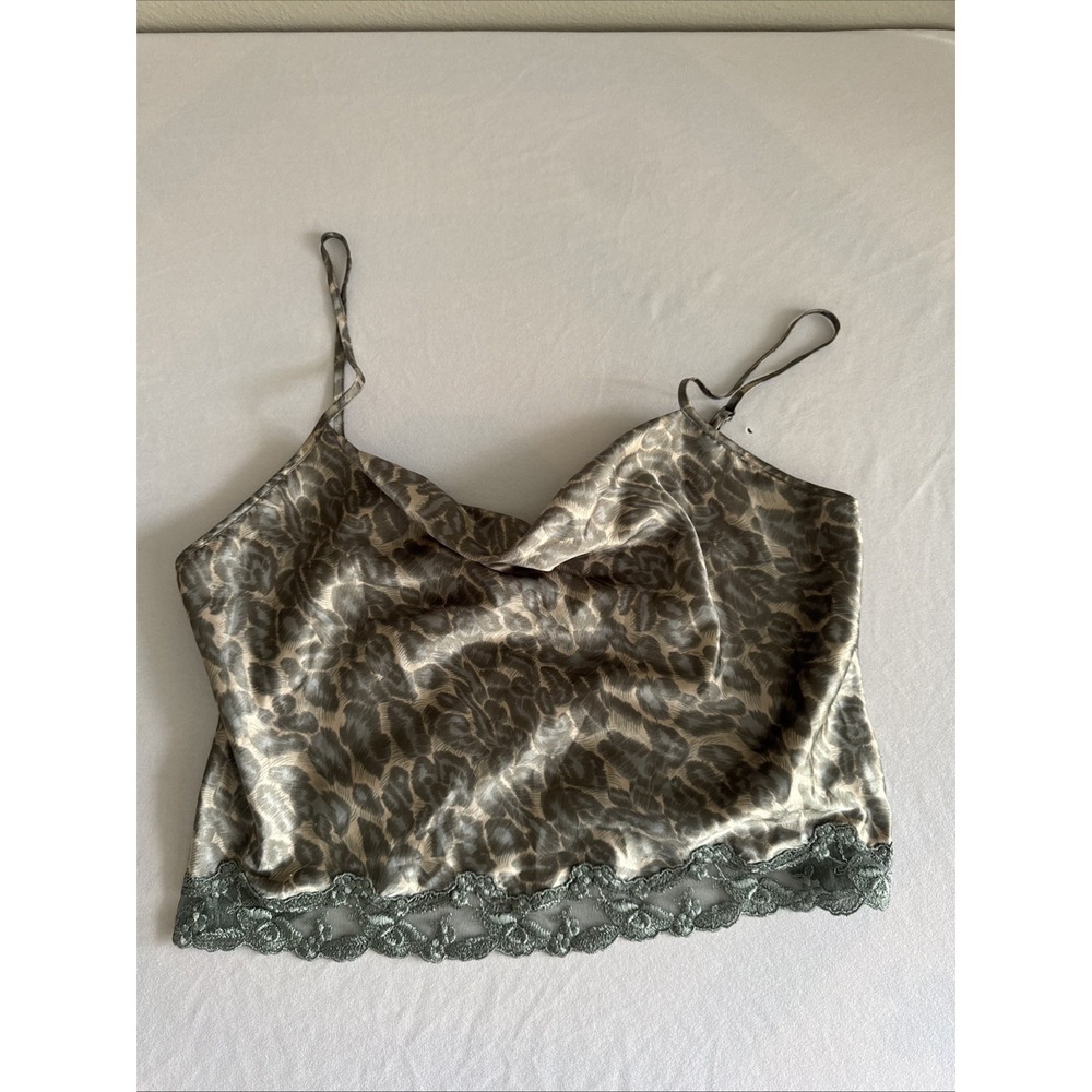 Victorias Secret Satin Camisole Tank Top  Women Lg Leopard Print Cowl Neck  Lace